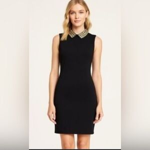 Ralph Lauren Black fitted Dress w/ Rhinestone Collar & Sheer neckline SZS